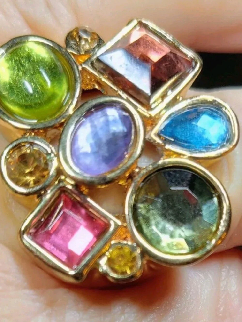 Vintage 1993 Multicolor Statement Cocktail Ring 18K Gold Triple Plated Size 8
